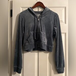 Hollister Blue Cropped Velvet Hoodie